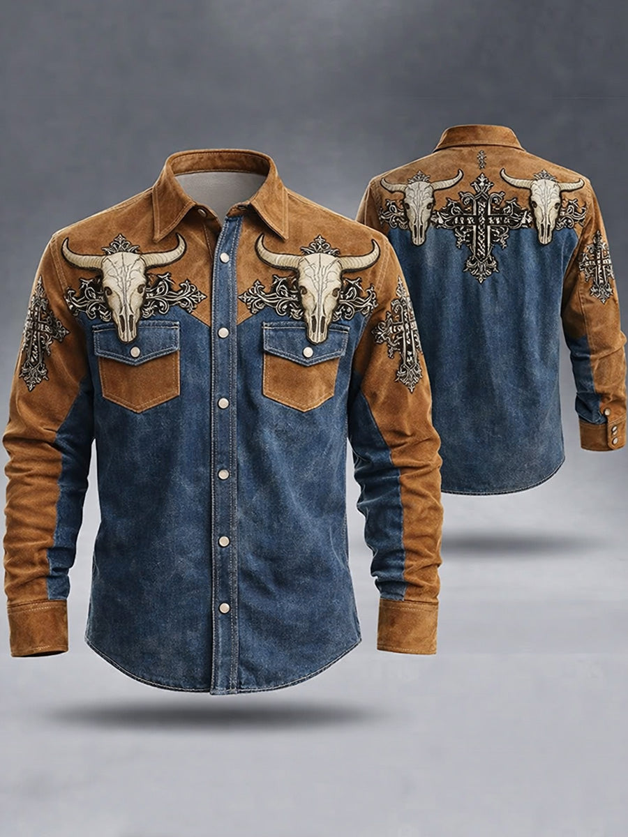 Men's Freedom American Print Cotton Vintage Casual Cotton Long Sleeve Shirt